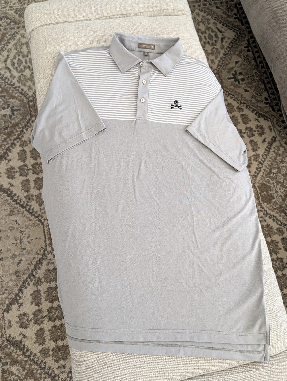 Peter Millar Summer Comfort Skull Print Performance Polo Gray & White XL